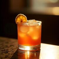 Refreshing Cocktail with Ice and Citrus Garnish in Warm Light photo
