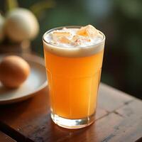 Drinking Orange Juice with Ice and Foam, Food Still Life photo