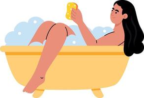 Flat style illustration showing person taking a relaxing bath vector