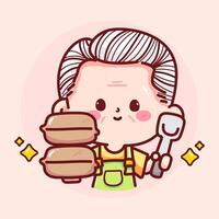 Cute chef with dumplings and spoon vector