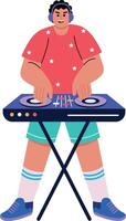 A flat style illustration showing a dj playing music vector