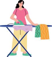 Flat style illustration showing character ironing clothes at home vector