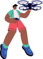 A flat style illustration showing a person using drone vector