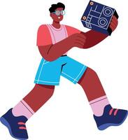 A flat style illustration showing a person looking at circuit board vector