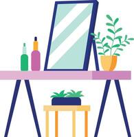 Flat style illustration showing console table with decorative items vector