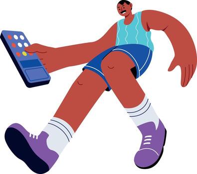 A flat style illustration showing a person using remote control vector
