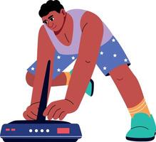 A flat style illustration showing a person checking router vector