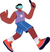 A flat style illustration showing a person using vr technology vector