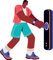 A flat style illustration showing a person using smart lock vector