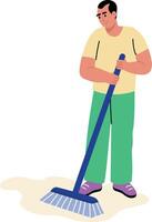Flat style illustration showing person sweeping floor with broom vector