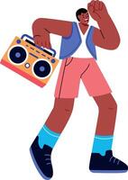 A flat style illustration showing a person listening radio music vector