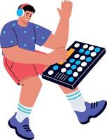 A flat style illustration showing a person using custom keyboard vector