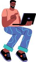 A flat style illustration showing a person using laptop vector