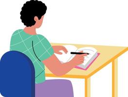 Flat style illustration showing character studying at desk space vector