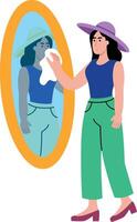 A flat style illustration showing user wiping mirror with cloth vector