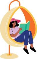 Flat style illustration showing a character sitting on an egg chair vector