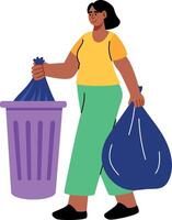 Flat style illustration showing a person throwing garbage outside vector