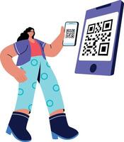 A flat style illustration showing a person scanning code vector