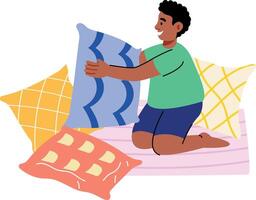Flat style illustration showing a character organizing throw pillows vector