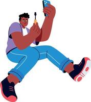 A flat style illustration showing a person repairing smartphone vector