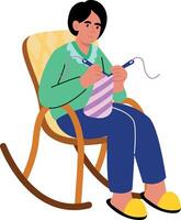 A flat style illustration showing character knitting with yarn vector