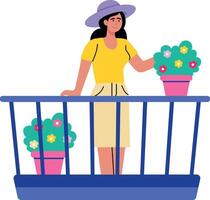 A flat style illustration showing a character decorating balcony vector