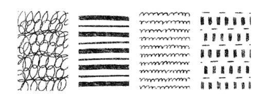 Hand drawn crayon textures pattern set. Childish freehand scribble and shapes background. Collection of design elements wavy lines, doodle, stripes vector