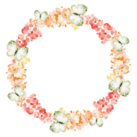 Watercolor floral wreath with lupine wildflowers and butterflies. Botanical frame in circle shape for wedding garden or seasonal design. png