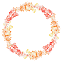 Watercolor flower wreath with lupine and wildflowers forming a circular frame. Botanical illustration featuring leaves blossoms and natural plants for invitations cards and decoration. png
