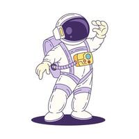 Cartoon Mascot Astronaut In White Suit Waving Hand In Dynamic Pose For Illustration Design vector