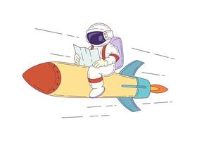 Cartoon Mascot Astronaut Sitting On Rocket Holding Map In Space Ready For Cosmic Exploration Adventure vector