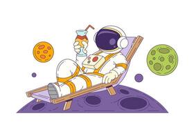 Colorful Cartoon Mascot Astronaut Relaxing On The Moon With Cocktail In Hand Enjoying Outer Space Leisure vector