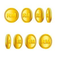 Gold Malaysia Ringgit RM coins in set of various angles vector