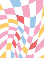 Distorted checkered grid, colorful warped squares, trendy geometric wallpaper, fun and energetic background vector