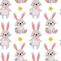 Cute bunnies and butterflies pattern design for children's decor and textiles vector
