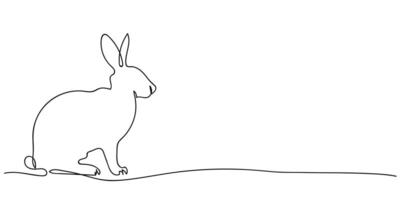 Continuous one line drawing of Cute Easter Bunny. Silhouette of a hare on a white background in a minimalist style for spring design greeting card and web banner. vector