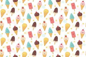 Colorful ice cream cone and popsicle pattern vector