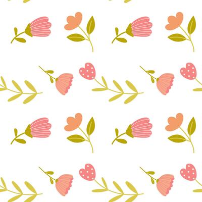 Floral pattern design featuring pink flowers and hearts on a white background perfect for crafting or home decor