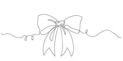 Minimalistic ribbon bow in continuous line art drawing style. Festive bow-knot black linear design isolated on white background. illustration vector