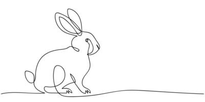 Cute Easter Bunny in Continuous one line drawing style. Silhouette of a hare on white background in minimalist style for spring design greeting card and web banner. vector