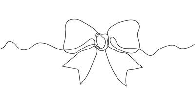 Minimalistic continuous line drawing of a ribbon bow. Elegant black outline bow knot design on a white background. illustration for festive occasions vector