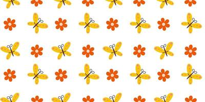 Colorful pattern featuring butterflies and flowers on a white background vector
