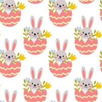 Cute bunnies in decorated eggs with flowers create a playful Easter pattern suitable for spring celebrations vector