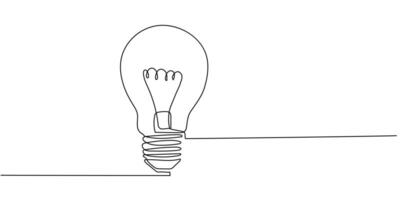 One continuous line drawing of a light bulb, illustration in doodle style. Concept of searching for ideas, brainstorm, new technologies vector