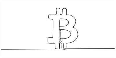 Continuous line drawing bitcoin sign on white background. Cryptocurrency concept, bitcoin in linear style, doodle illustration vector