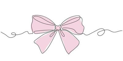 Minimalist continuous line art ribbon bow. This elegant black outline design stands out against a white background, making it a perfect illustration for festive events and celebrations. vector