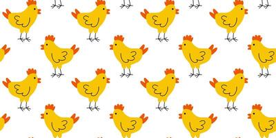 Colorful yellow chickens arranged in a playful pattern on a white background creating a vibrant and cheerful design vector