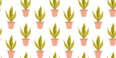 Patterns of potted plants featuring vibrant green leaves and soft pink pots on a clean white background vector