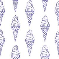 Pattern of ice cream cones with swirls on a white background, showcasing playful design and summer vibes vector