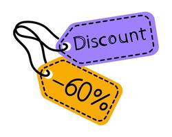 Discount tags indicating a 60 percent reduction in price for a promotional sale event vector